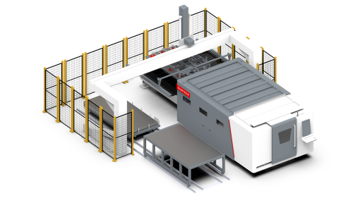 Automated material storage and retrieval system for laser cutting machine. Featured Image