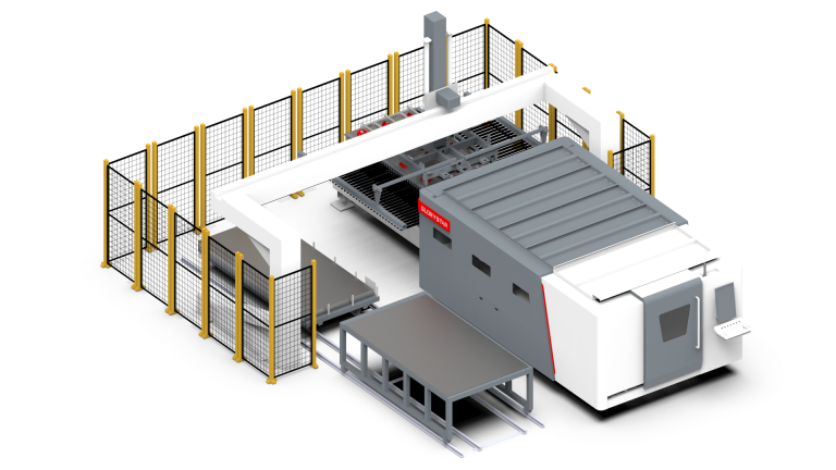 Automated material storage and retrieval system for laser cutting machine. Featured Image
